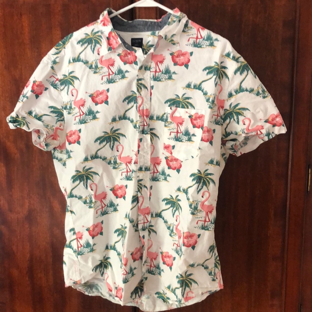 JCrew Short Sleeved Flamingo Printed Button Up 🦩